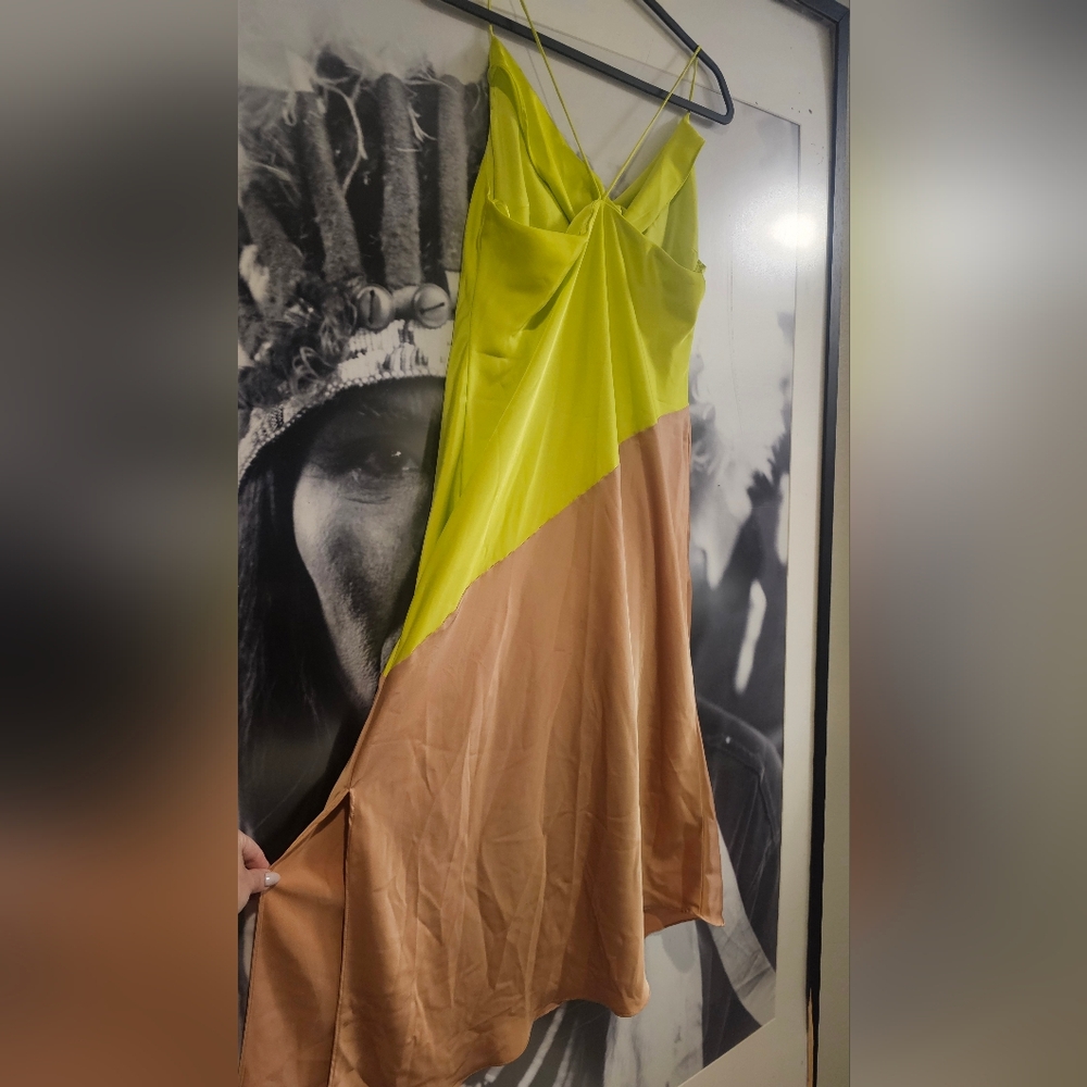 Cushnie X Target Tan and Lime Colorblock Cowl Neck Midi Slip Dress Size 14 - Picture 6 of 6